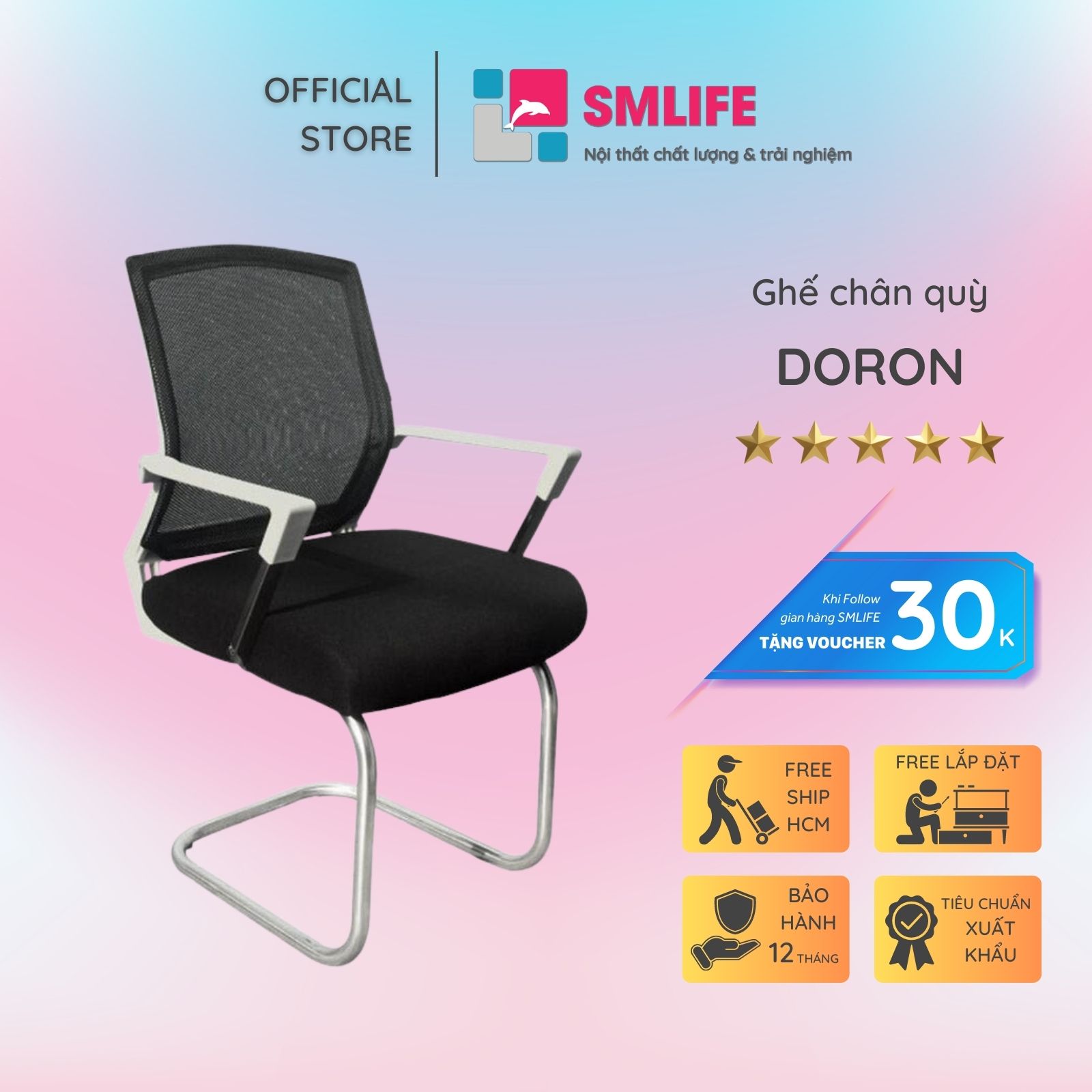 Ghế chân quỳ lưng trung bọc lưới SMLIFE Doron
