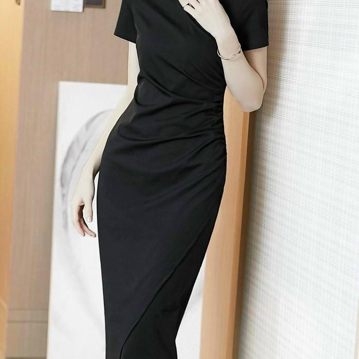 Váy Nữ Đẹp Hàng Quảng Châu Cao Cấp, Đầm Body Cổ V Nhún Eo Chất Thun Nhập Cao Cấp Sang Trọng, Quý Phái