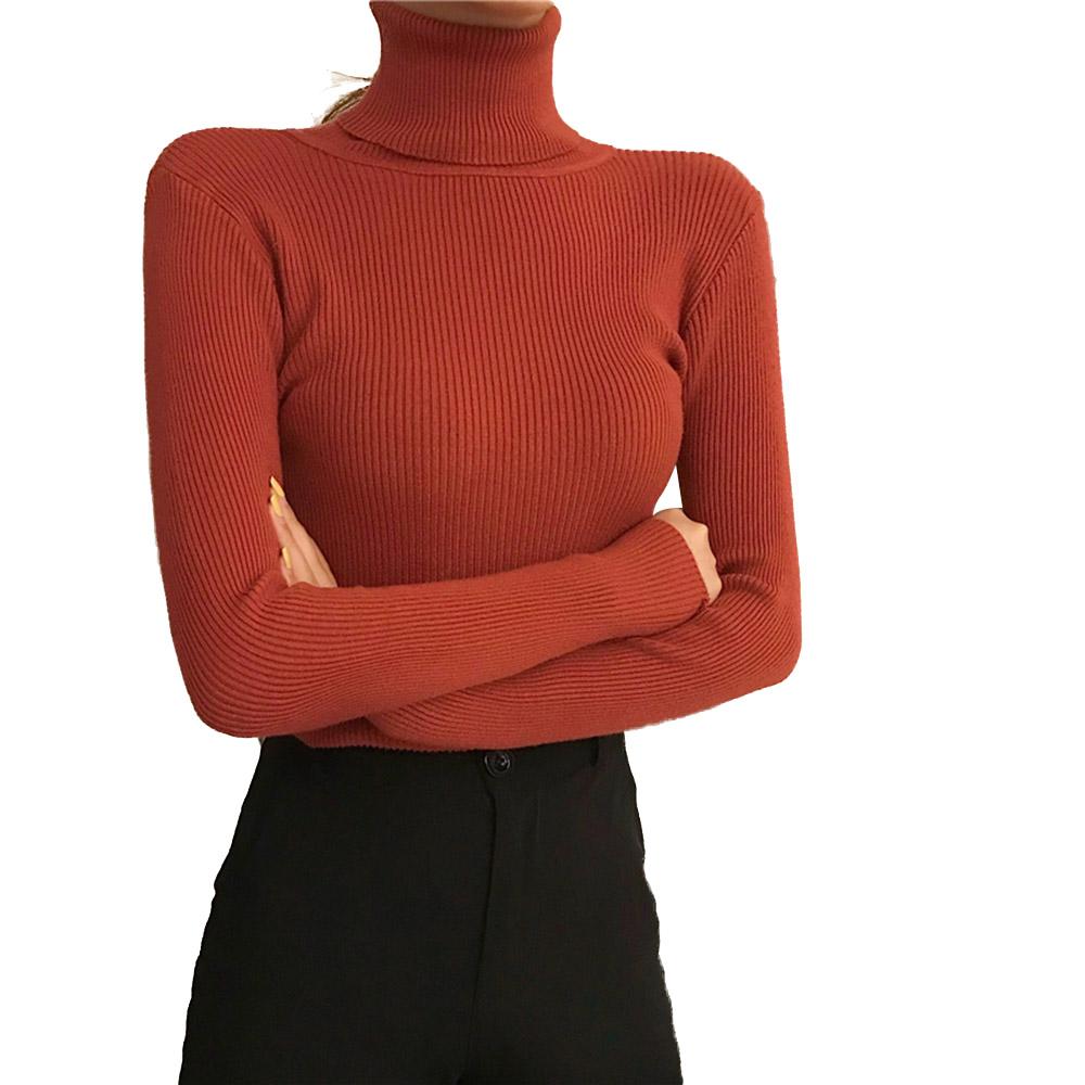 Fashion Women Autumn Winter Knitted Sweater Ribbed Long Sleeve Turtleneck Slim Jumper Soft Warm Pullover Tops