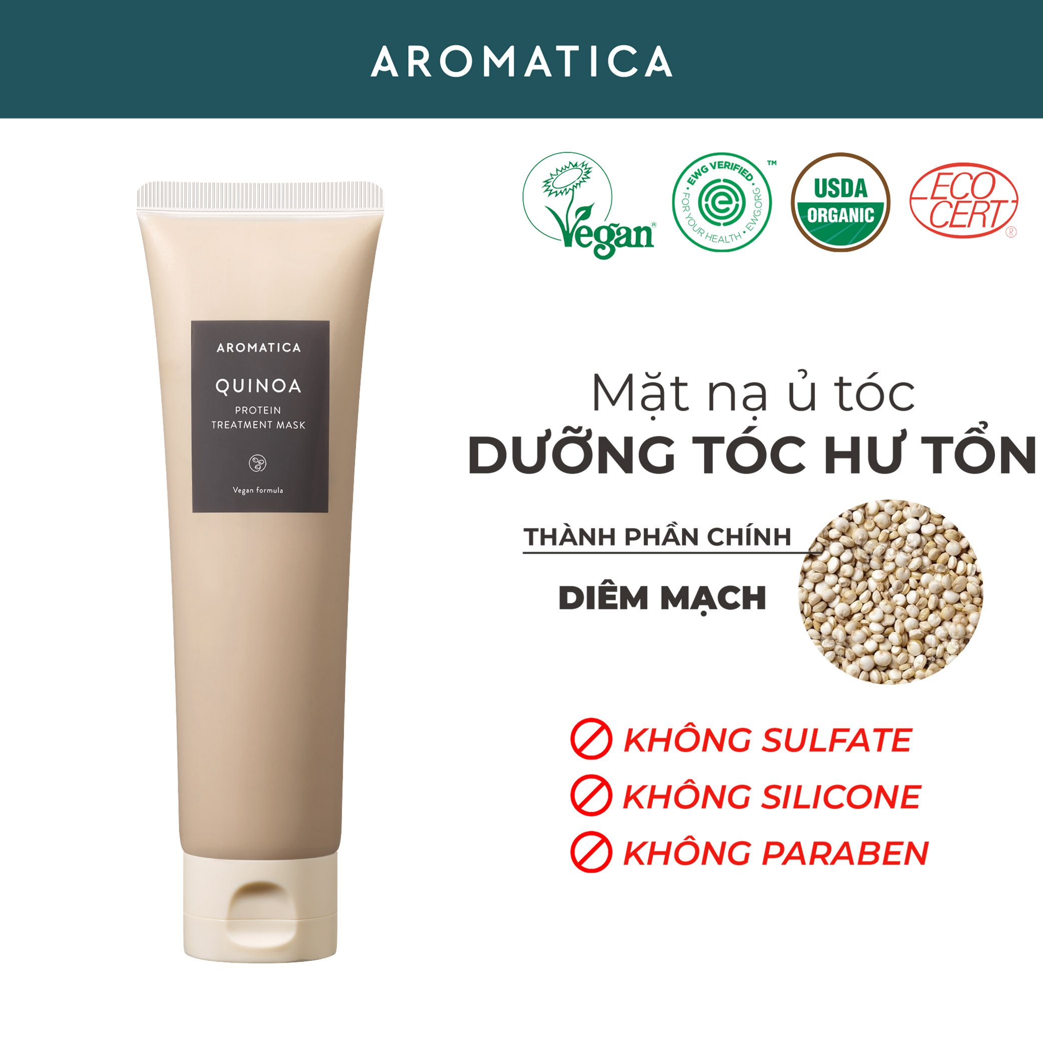Mặt Nạ Dưỡng Tóc Khô Xơ Aromatica Quinoa Treatment Mask 160ml
