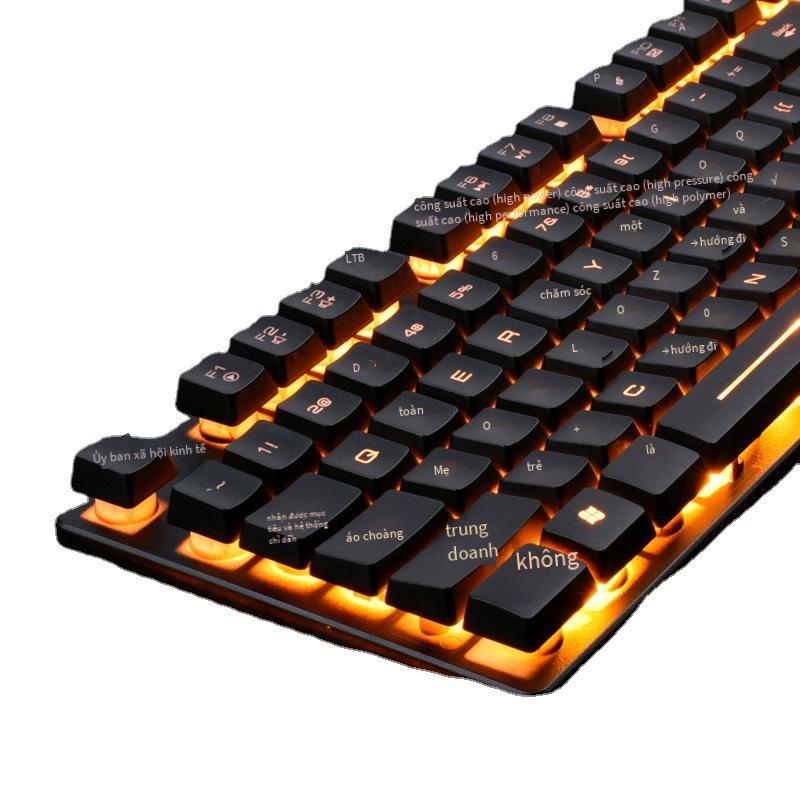Bộ bàn phím và chuột có dây Viper KM320 phong cách mới nhất treo U+U chữ màu cam trong suốt bộ bàn phím chuột chơi game crack dạ quang