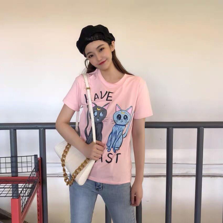 Áo Phông Thun Cộc Tay Cotton Hình Mèo 3D