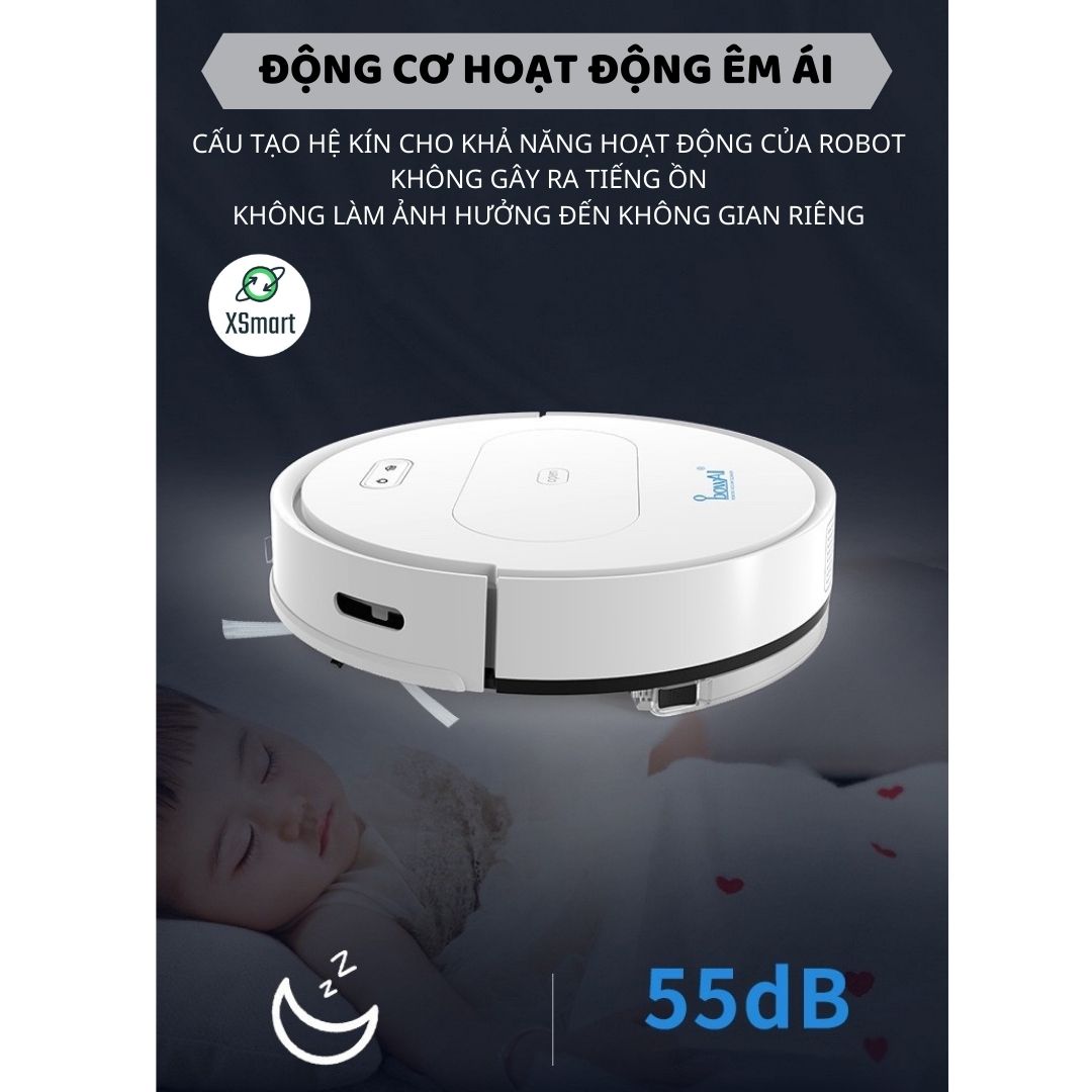 ROBOT Hút Bụi Lau Nhà Tự Động Siêu Thông Minh XSmart Bowai OB11 Premium Có App Điều Khiển, Auto Sạc Pin Làm Sạch Bụi Bẩn Lông Tóc