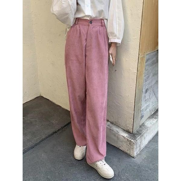 Quần Ống Rộng Nữ Cạp Cúc Nhung Tăm Cullotes Nhiều Màu Fullsize Ulzzang