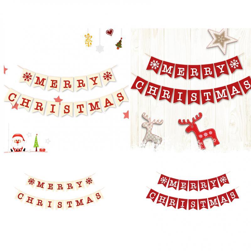 Vintage Burlap Merry Christmas Snowflake Banner Garland Hanging Decor 2m 1