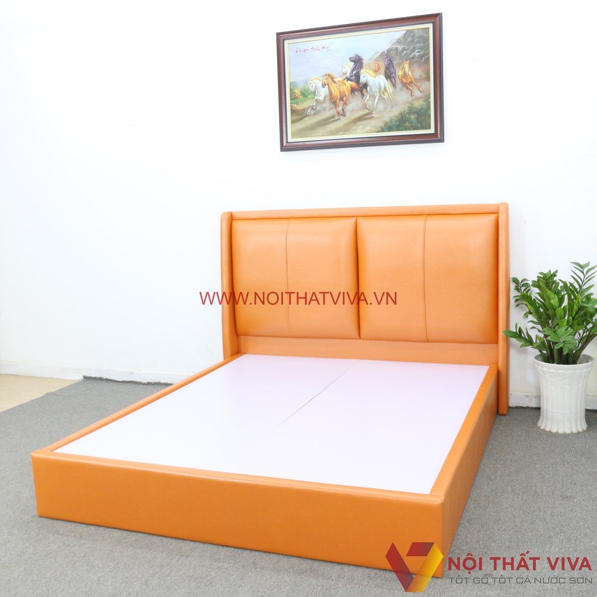 Giường Bọc Da Cao Cấp Hiện Đại Gỗ MDF Màu Cam Đẹp Sang Trọng Giá Tốt
