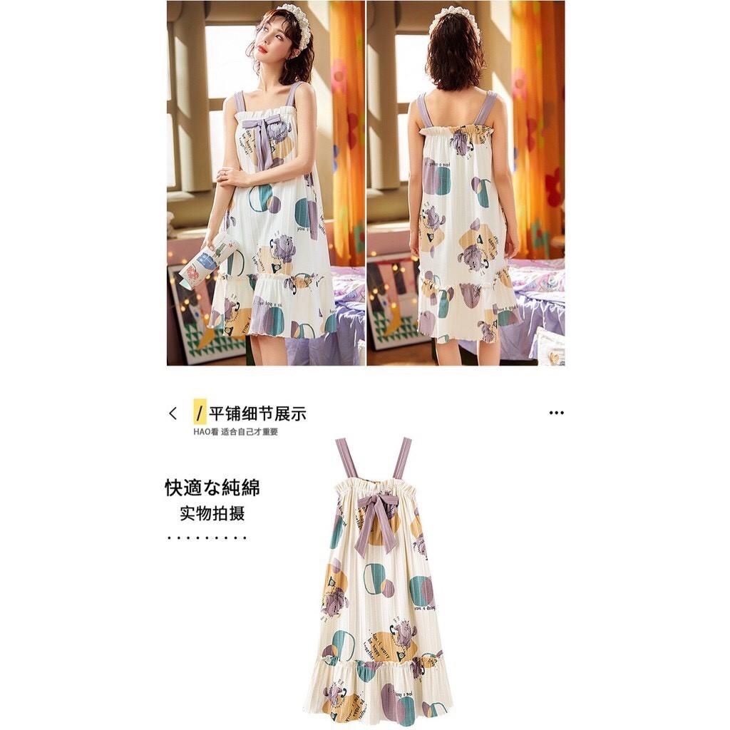 Váy ngủ nữ,váy 2 dây nữ mùa hè chất cotton mềm mát *