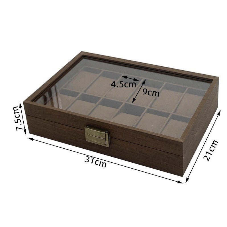 Hộp đựng đồng hồ - Hộp đựng 12 đồng hồ 2 hàng bằng gỗ màu nâu