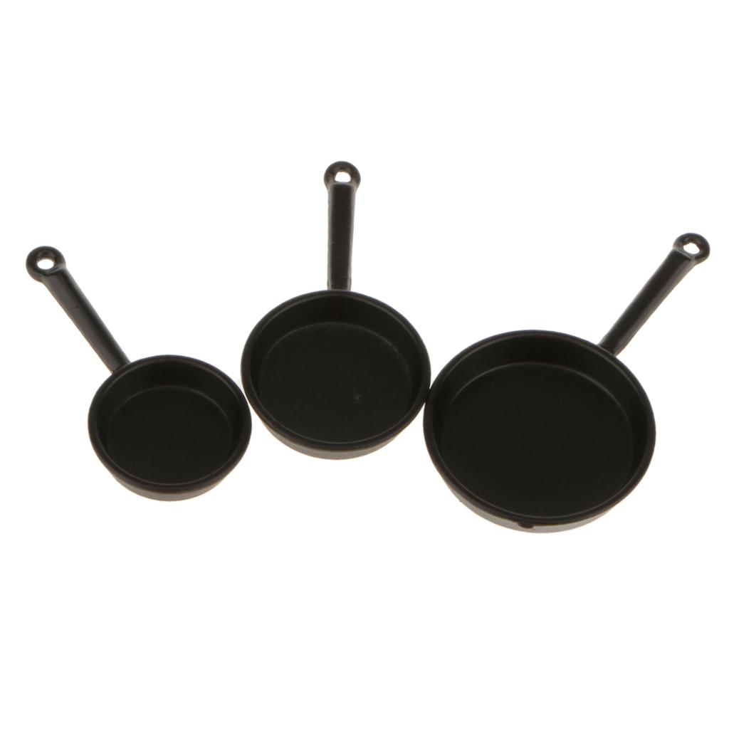 1/12 3pcs Dollhouse Miniature Kitchen Frying Pans Black - Intl