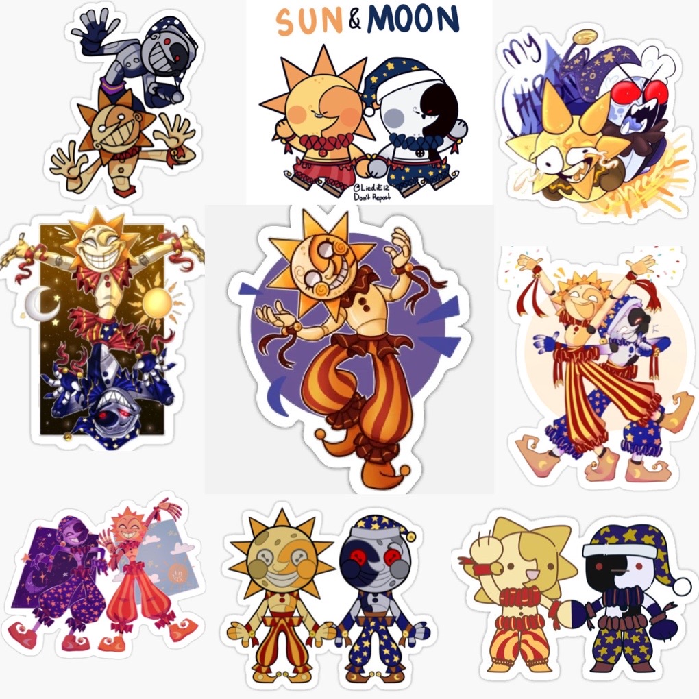Sticker dán sun and moon 30-60ảnh khác nhau/ Sticker Game five nights