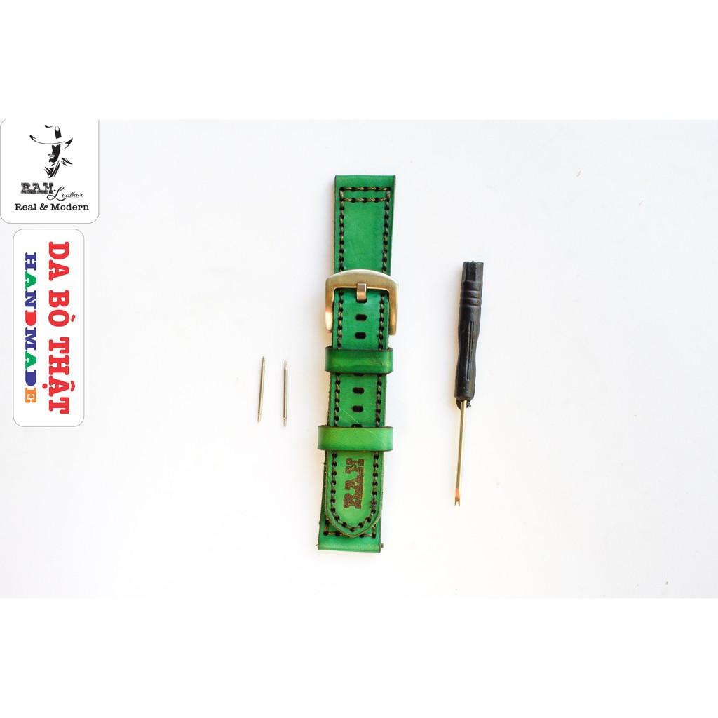 Dây đồng hồ da bò vegtan thảo mộc Ý nhuộm màu thủ công bền chắc - RAM Pilot xanh rêu
