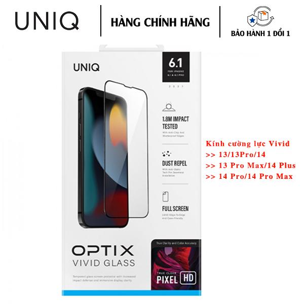 Kính Cường Lực cho iPhone 13/14 Series UNIQ OPTIX Vivid Clear bề mặt kính phủ chất kháng khuẩn