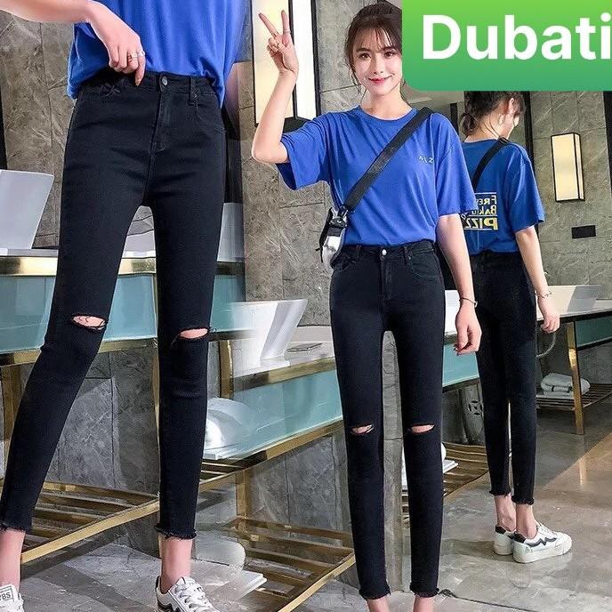 QUẦN JEAN NỮ CHẤT BÒ ĐEN RÁCH GỐI LƯNG CAO NÂNG MÔNG SIÊU SANG NHẬT BẢN - DB 119- DUBATI FASHION