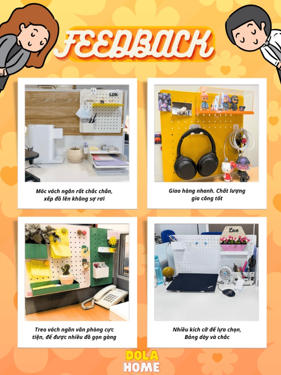 Bảng lỗ Pegboard kim lọai Dola Home móc vách ngăn văn phòng làm việc, móc cửa sổ KHÔNG khoan tường