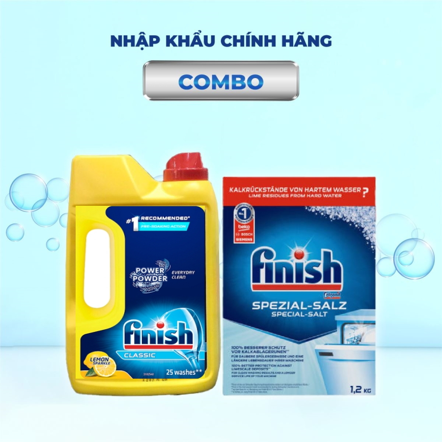 Combo Bột rửa bát Finish 2.5kg + Muối rửa bát Finish 1.2kg nhập khẩu Ba Lan