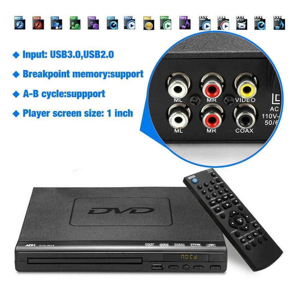 2xHD DVD Player ADH CD VCD Music Disc Upscaling USB Remote 1 inch Screen