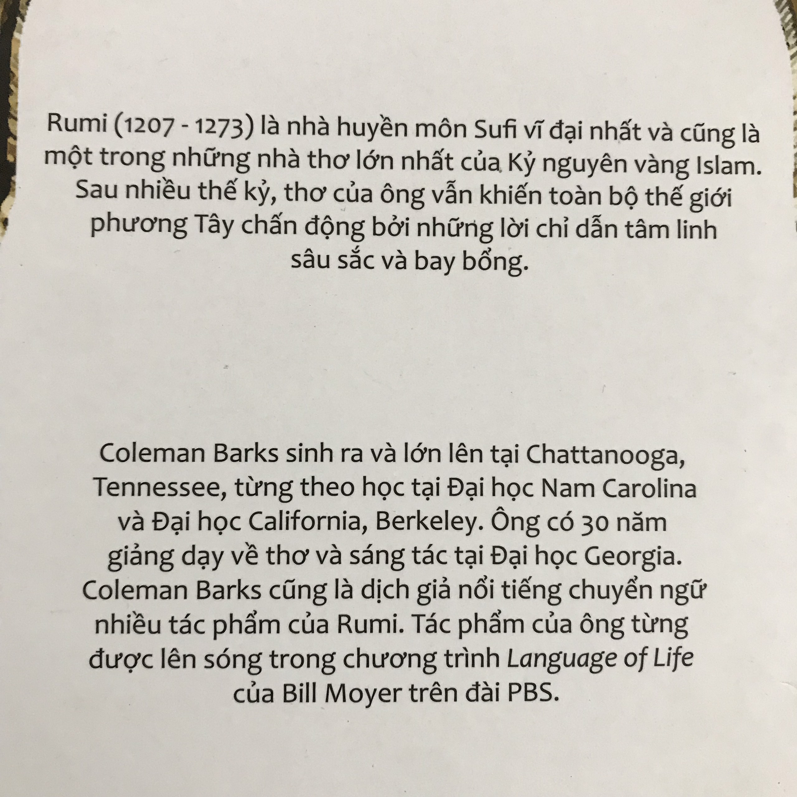 RUMI TINH TUYỆT - COLEMAN BARKS (TÁC PHẨM KINH ĐIỂN CỦA NHÀ HUYỀN MÔN SUFI VĨ ĐẠI NHẤT LỊCH SỬ)