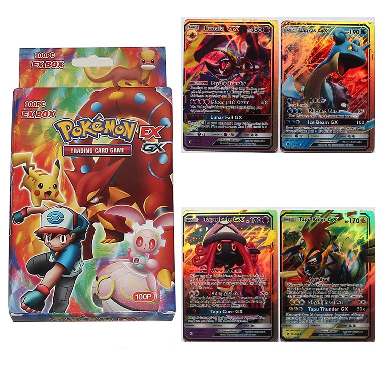 Bộ Thẻ Bài Pokemon 100 Pc EX GX Box Trading Card Game TCG Sưu Tập Đối Kháng Đẹp Đọc Đáo