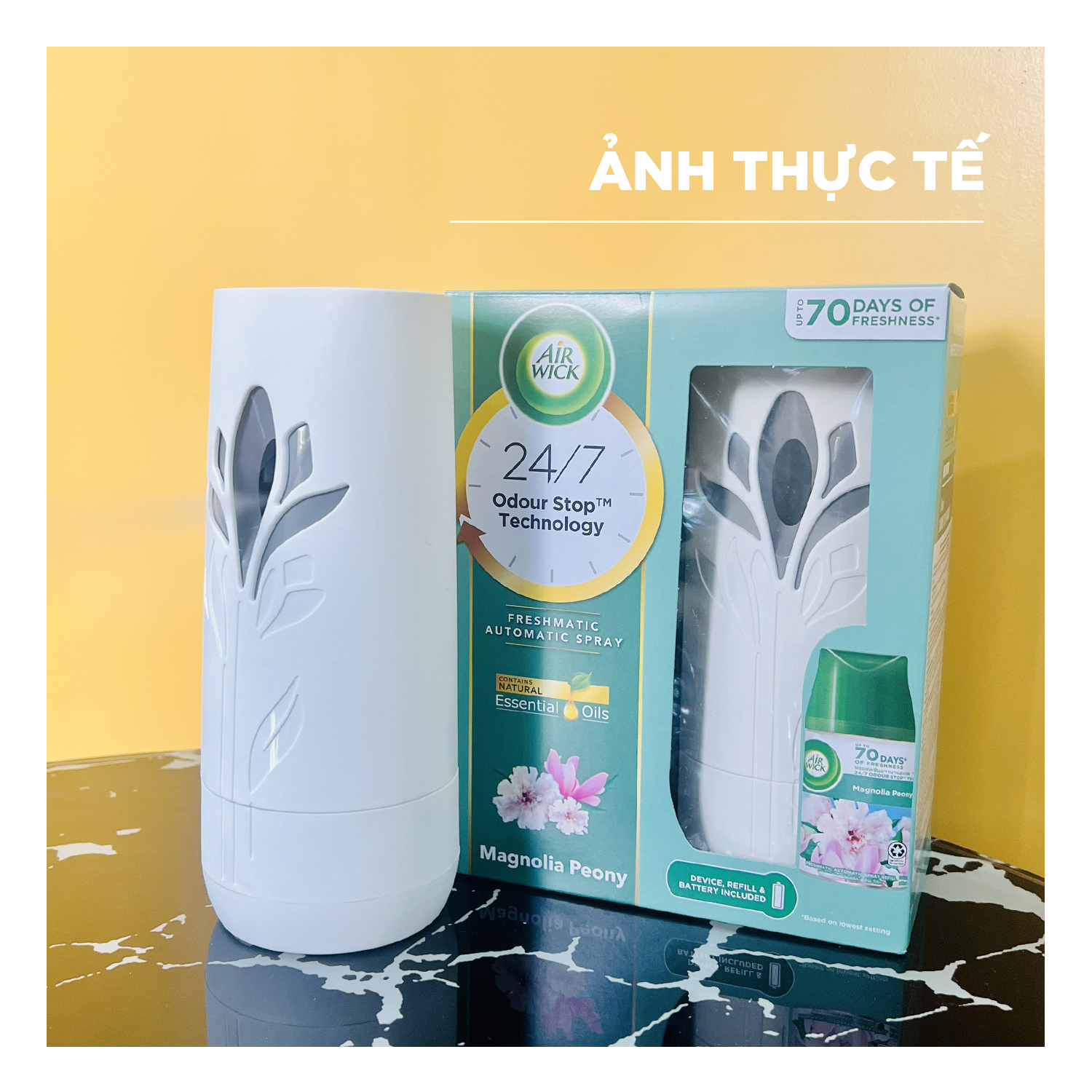 Máy xịt thơm phòng Air Wick, hương Mộc Lan, ngát hương 24/7, thời gian phun lên đến 70 ngày, 250ml