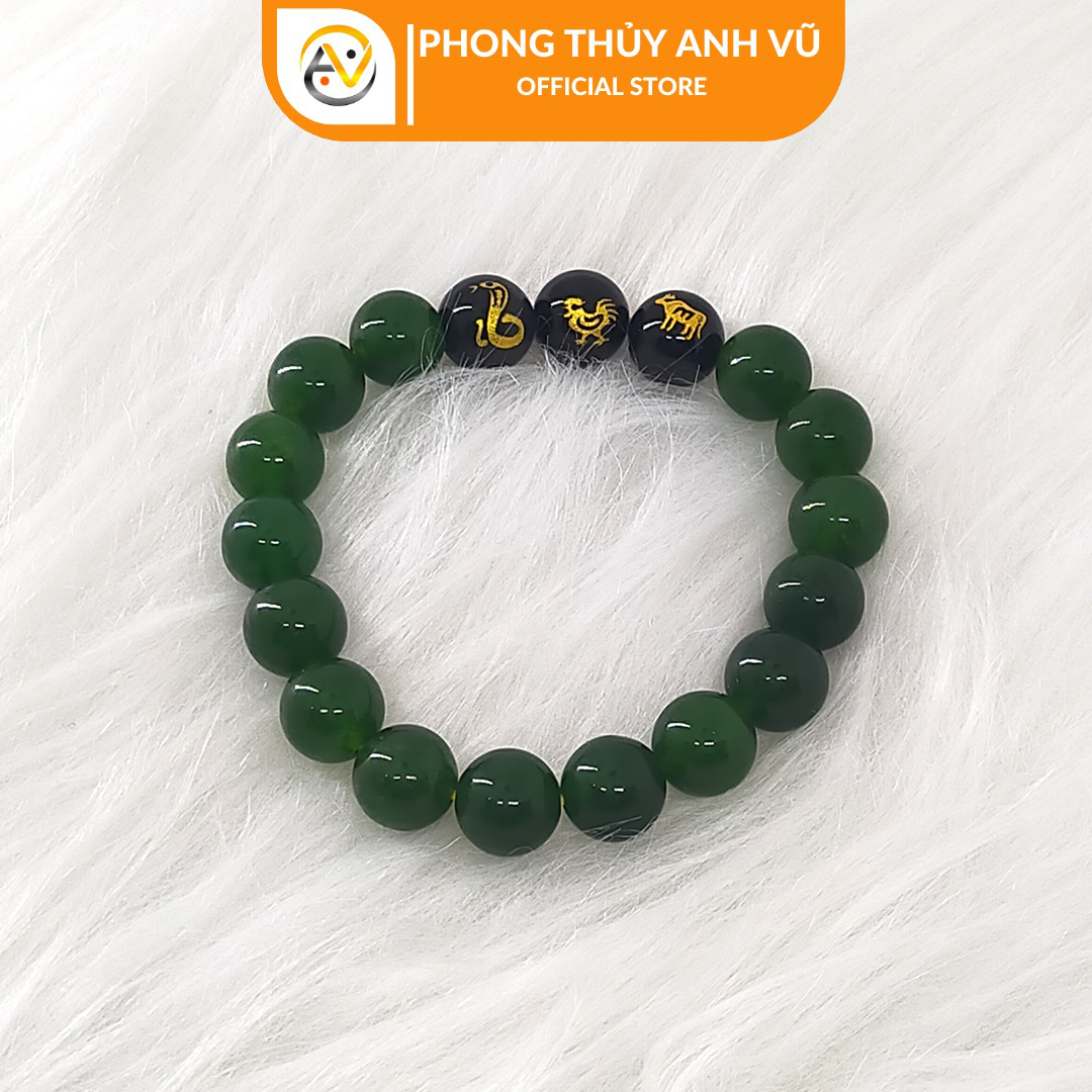 Vòng mã não xanh tam hợp tỵ dậu sửu đã khai quang - size 8 10ly - may mắn tài lộc - Vòng Tam Hợp Anh Vũ