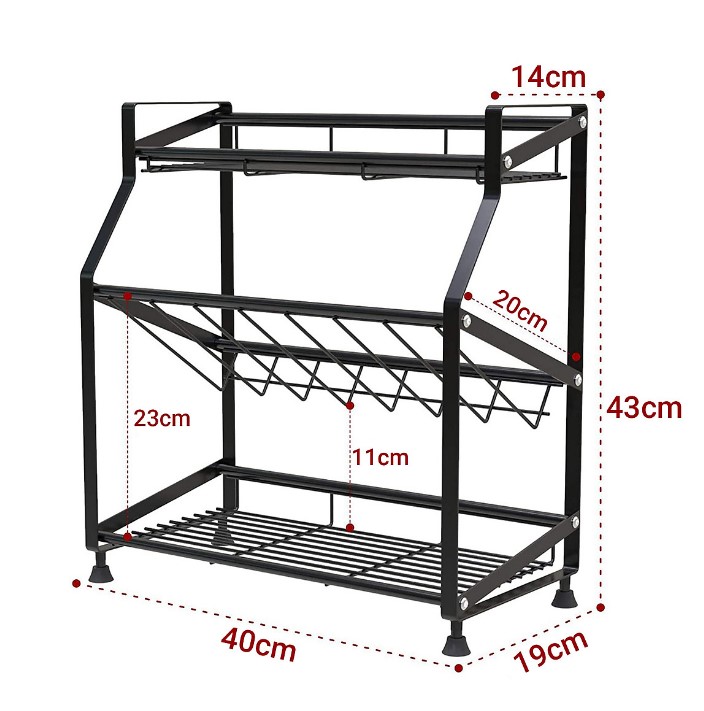 Giá kệ để gia vị 3 tầng SIÊU CHƯA ĐỒ - BẢN MỚI NÂNG CẤP 2021 thép Carbon sơn đen KHÔNG GỈ cao cấp, Giá kệ nhà bếp đa năng nhà bếp