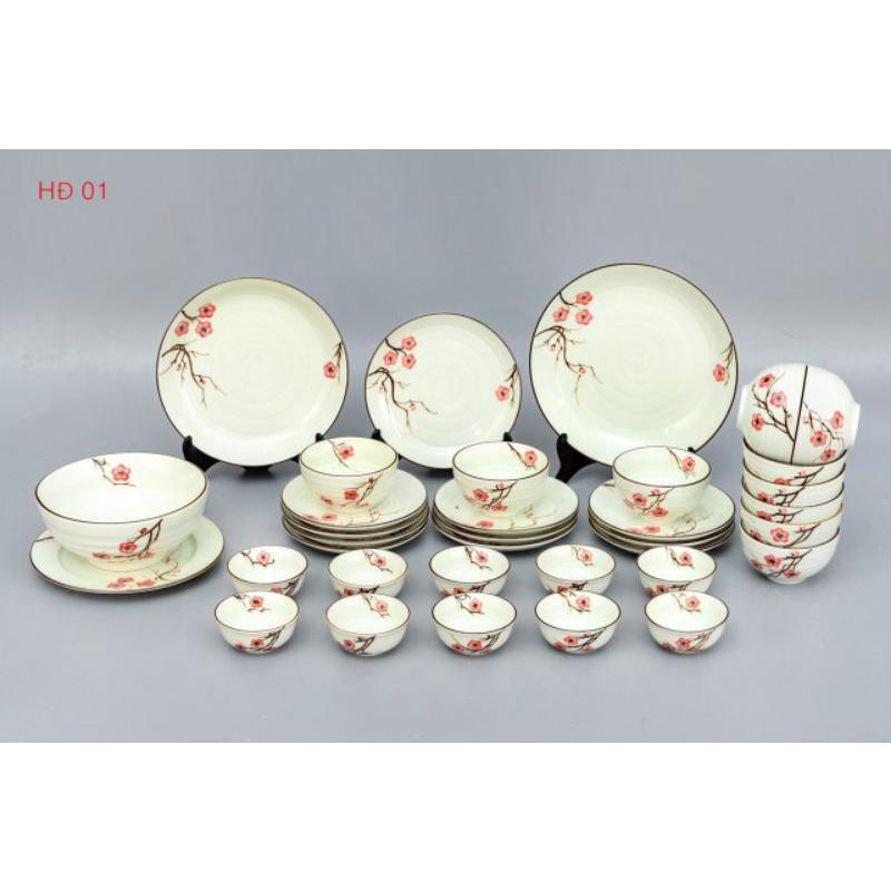 ️- Bộ đồ ăn sứ cao cấp Bát Tràng vẽ đào đỏ