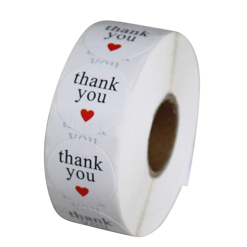 Cuộn 500 nhãn sticker thank you tim đỏ  size 2.5cm sẳn keo dính trang trí gói hàng