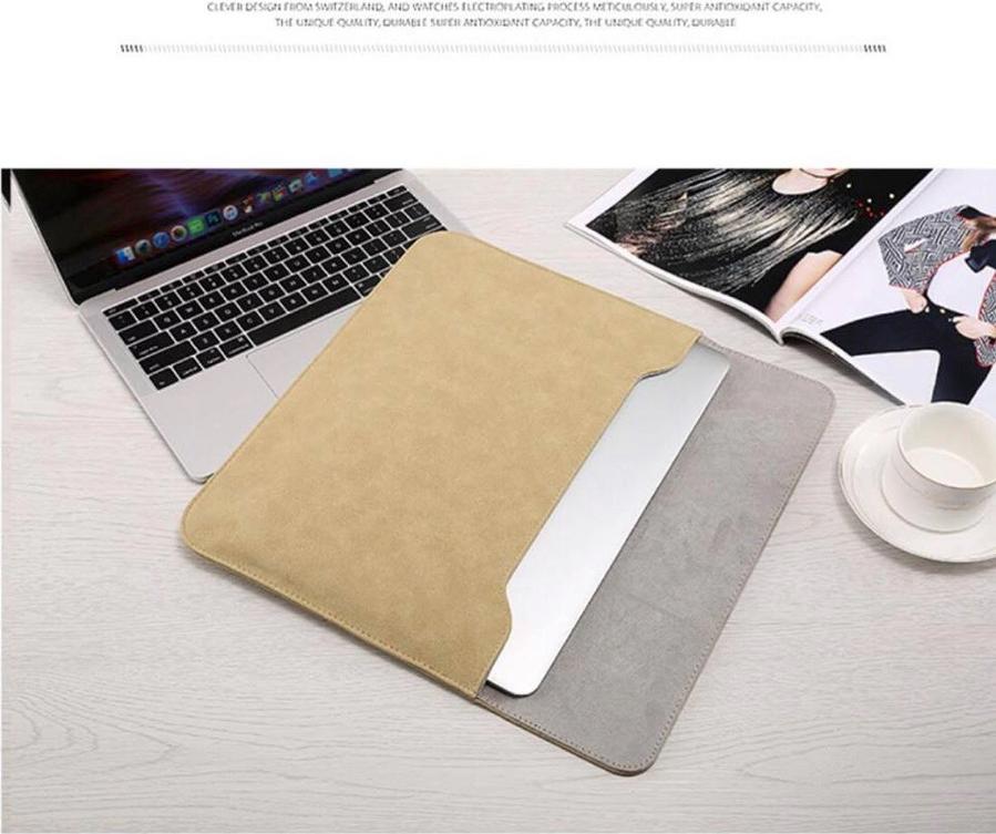 Bao da, túi da, cặp da chống sốc cho macbook, laptop chất da lộn kèm ví đựng phụ kiện - Vàng Cát - The New Macbook 12 inch