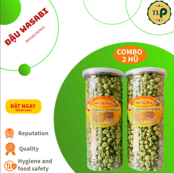 COMBO 2 HŨ ĐẬU HÀ LAN WASABI THƠM NGON GIÒN BÉO THƯƠNG HIỆU TÂN LỘC PHÁT - MỖI HỘP 450G