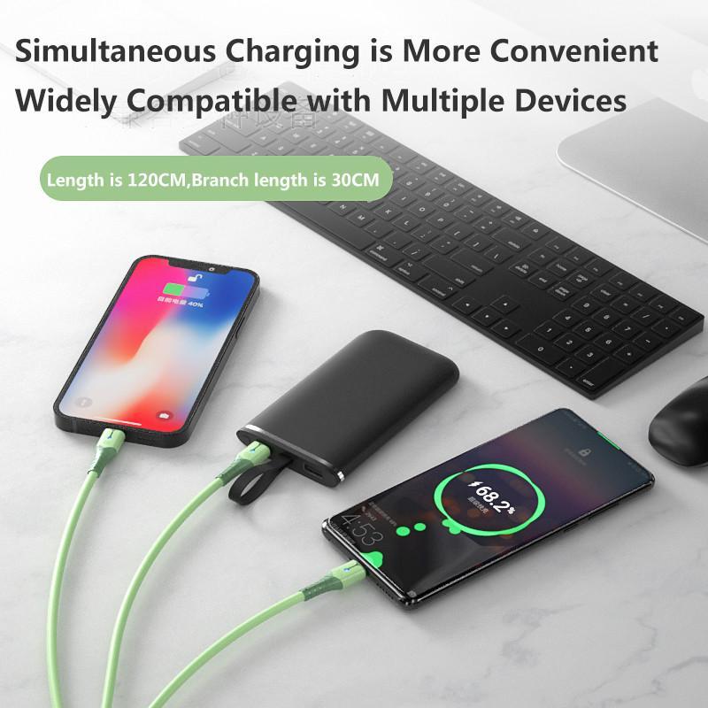 Dây cáp sạc nhanh 3 trong 1 Micro USB Type C và iPhone 5A có đèn LED 1m/ 1.5m