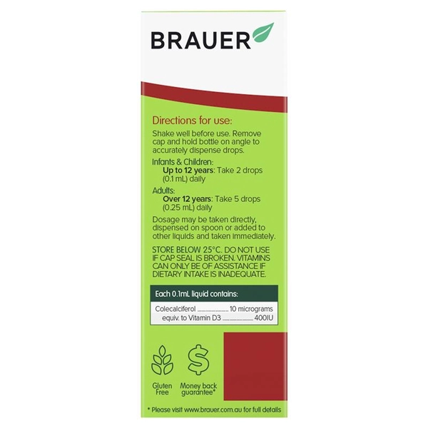 Brauer Baby &amp; Kids Liquid Vitamin D 400IU 10ml - Bổ sung Vitamin D cho trẻ sơ sinh (10ml)