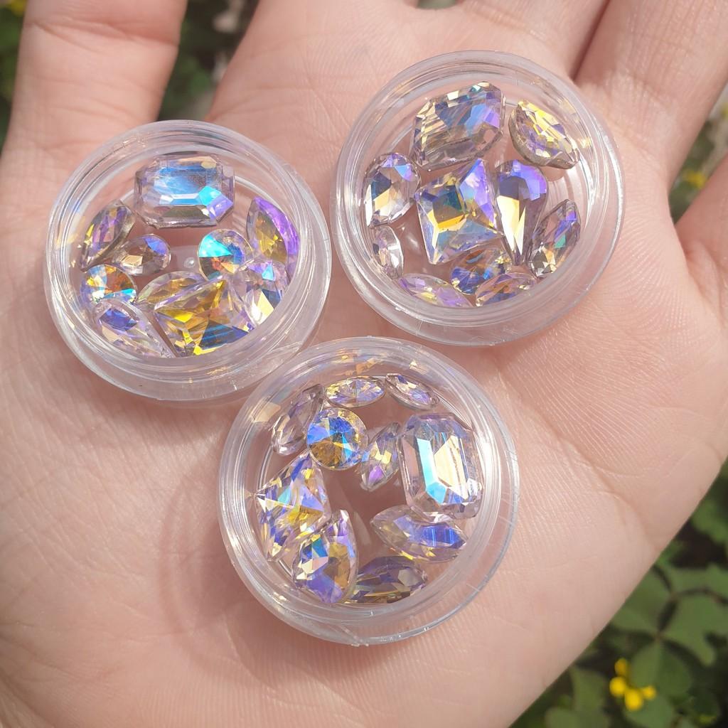 Hủ 10 Viên Đá Khối Hồng Ngũ Sắc Ánh Vàng Gold