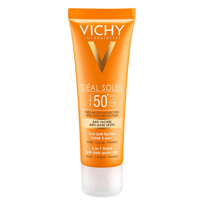 Kem Chống Nắng Có Màu Ngăn Sạm Da, Giảm Thâm Nám Vichy Ideal Soleil Anti-Darkspot SPF50 (50ml) + Tặng Sữa Rửa Mặt Tẩy Trang 3in1 (15ml)