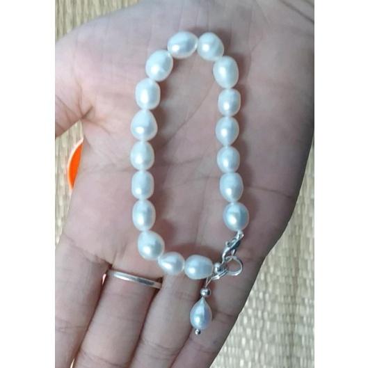 Vòng Tay Hạt Trắng Size Hạt 8ly Khóa Bạc, Vòng Tay Ngọc Trai Nước Ngọt Tự Nhiên - Ngọc Trai Trường Thịnh