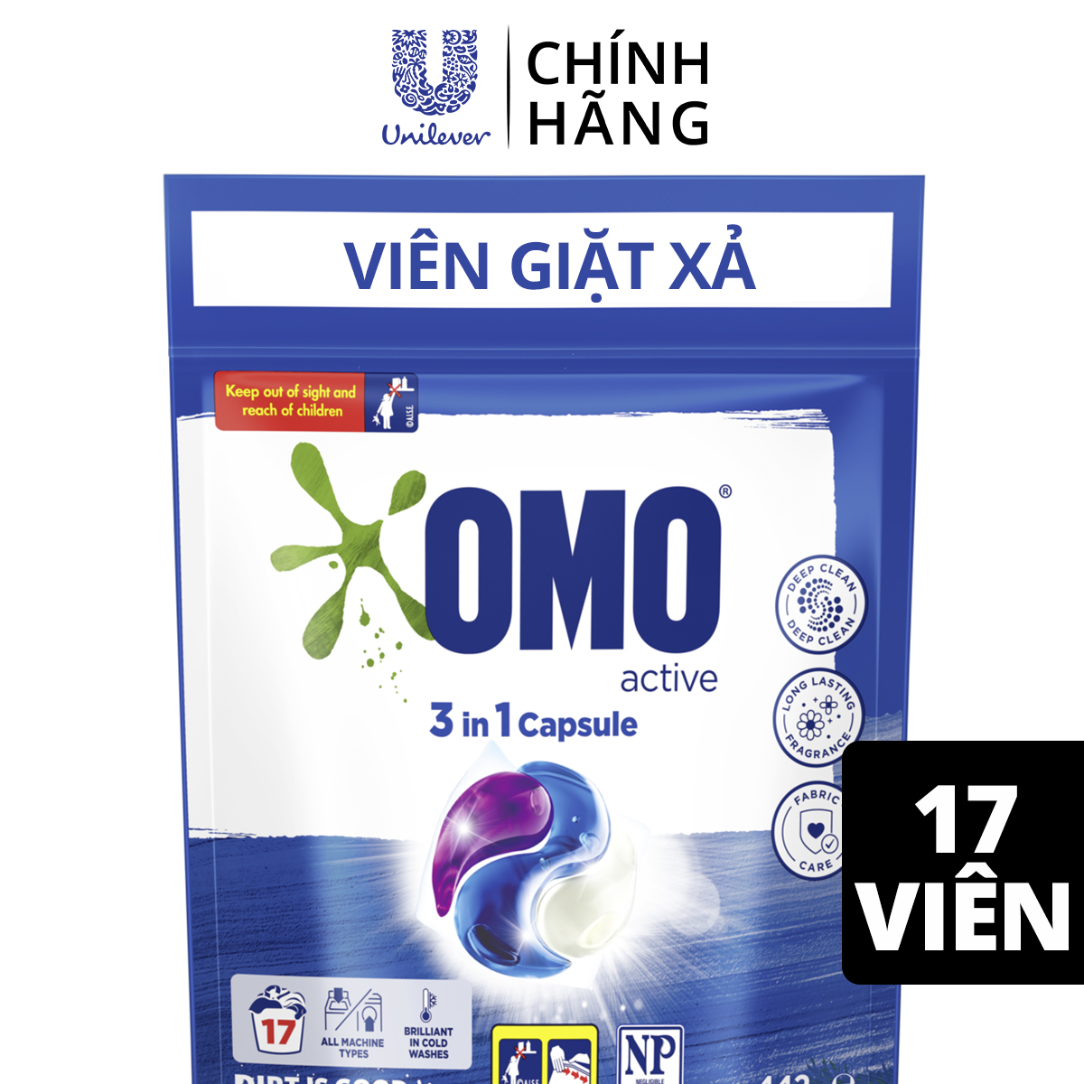 Túi viên giặt xả OMO tiện lợi công nghệ Anh Quốc (17 viên/Túi)