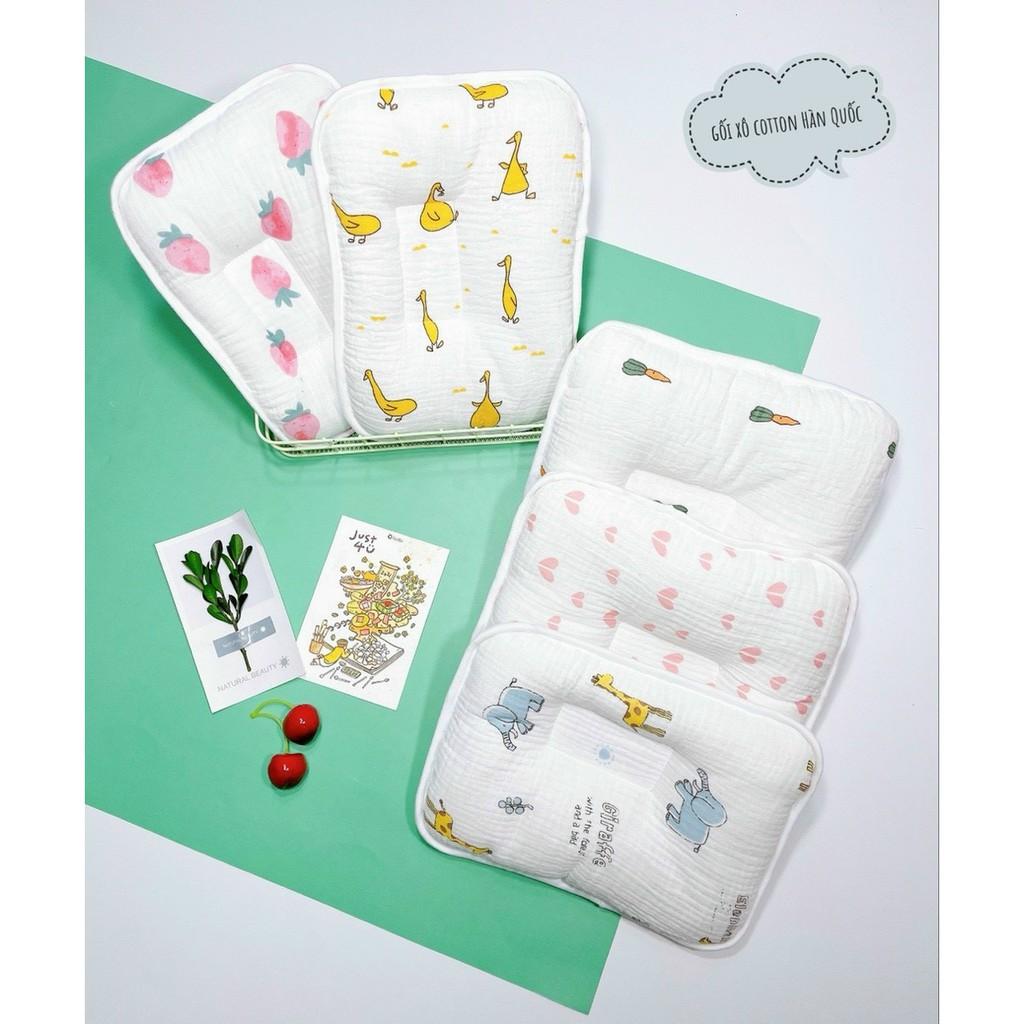 Gối xô nhăn cotton xuất Hàn cho bé sơ sinh từ 0-6 tháng