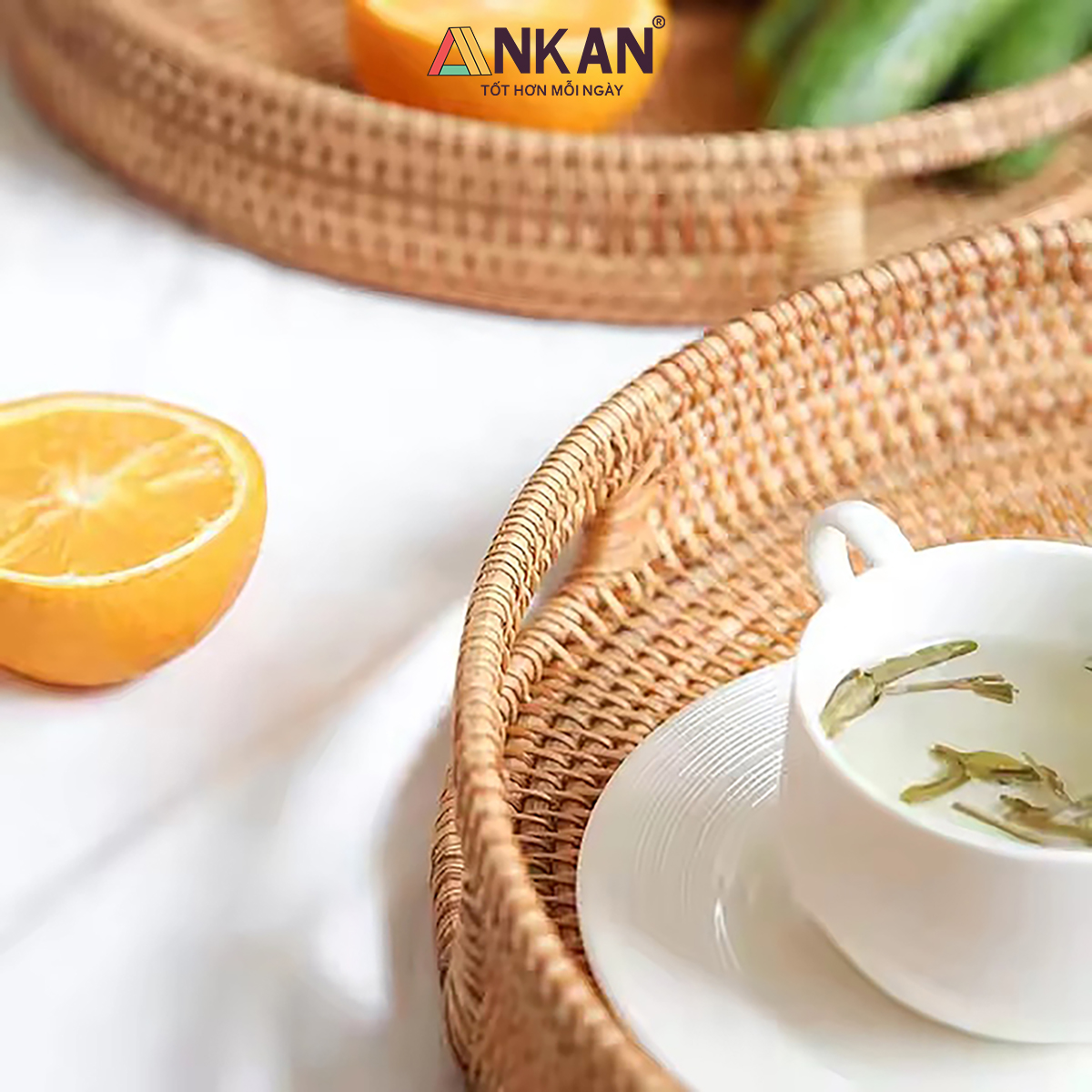 Khay Mây Tròn Đựng Trái Cây, Đồ Ăn, Decor Nhà Bếp – Khay Mây Tre Đan Thủ Công Cao Cấp ANKAN