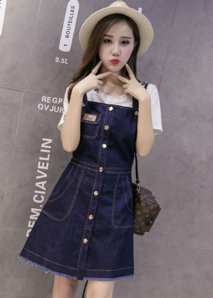Đầm Yếm Jean Nữ D757 - Xanh