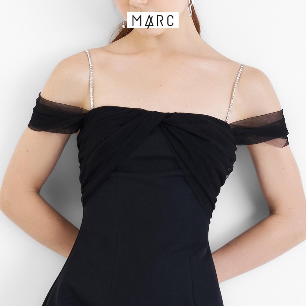 Đầm 2 dây nữ MARC FASHION đính đá trễ vai xoắn ngực phối lưới FALH102122