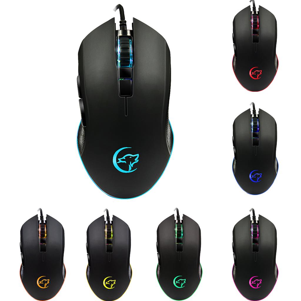 7 Buttons Wired Gaming Mouse with Wolf Patten Colorful Breathing Lights