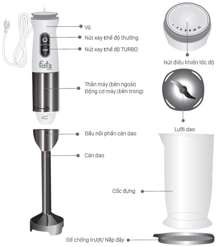 Máy Xay Cầm Tay Deluxe 8 800 W Fatz FB5214BL - Hàng chính hãng