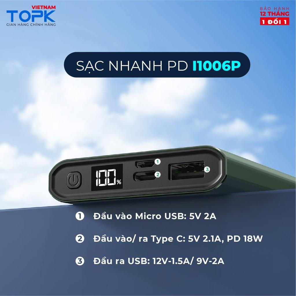 Sạc dự phòng 10000mAh TOPK I1006/ I1006P - Sạc 18W màn hình LED - Hàng chính hãng