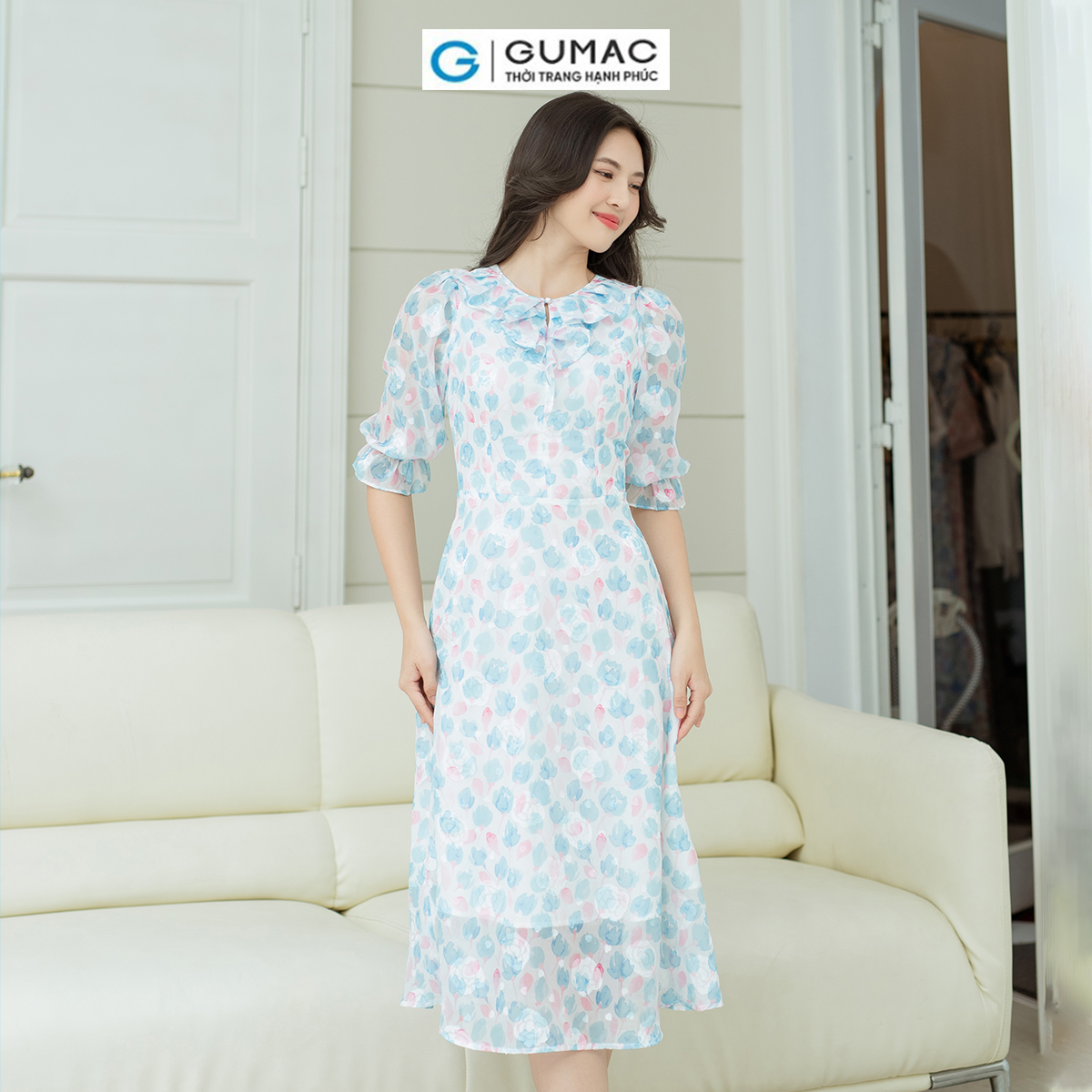 Đầm hoa cổ bèo GUMAC DD08027