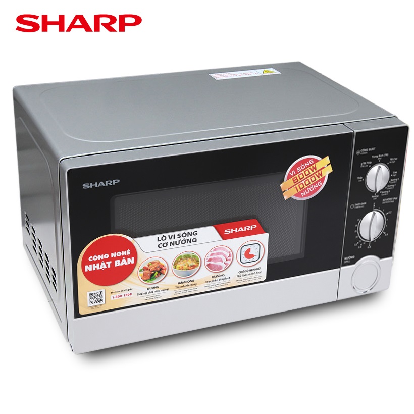 Lò vi sóng Sharp R-G302VN-S, Dung tích 23 Lít, Công suất vi sóng 800W, Công suất nướng 1000W - Hàng chính hãng