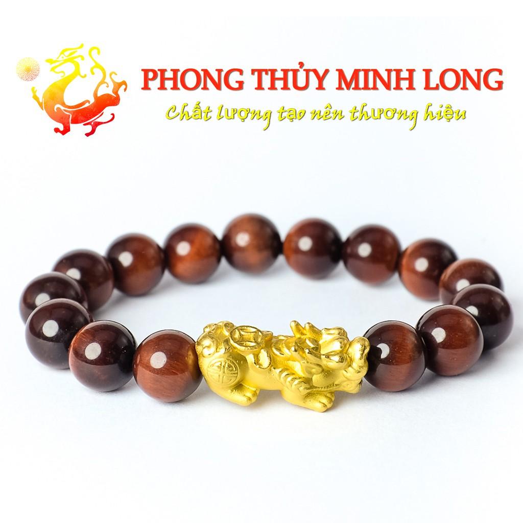 Vòng tay đá Mắt Hổ Đỏ Nâu chất lượng 5A mix tỳ hưu Vàng hợp mệnh Hỏa và Thổ