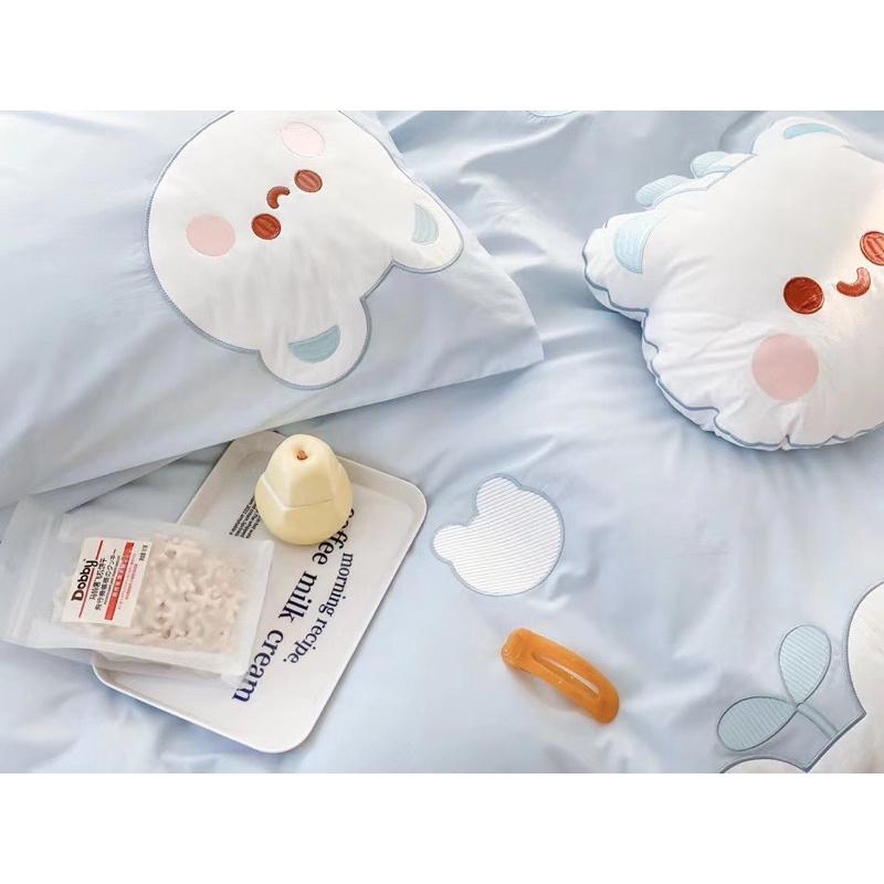 Bộ Chăn Ga Gối Cotton Linen Disney Hàng Nhập Khẩu Cao Cấp 5Món Mẫu Thỏ Xanh