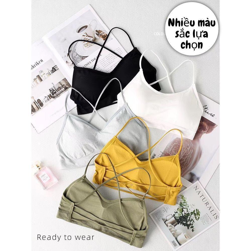 Áo bra nữ 2 dây, hở lưng, sợi bún đan Chéo ĐAI LƯNG SONG SONG, chất thun cotton Không gọng, dây mút đệm dời nângngực Top Women Kim Tuyến - Ghi