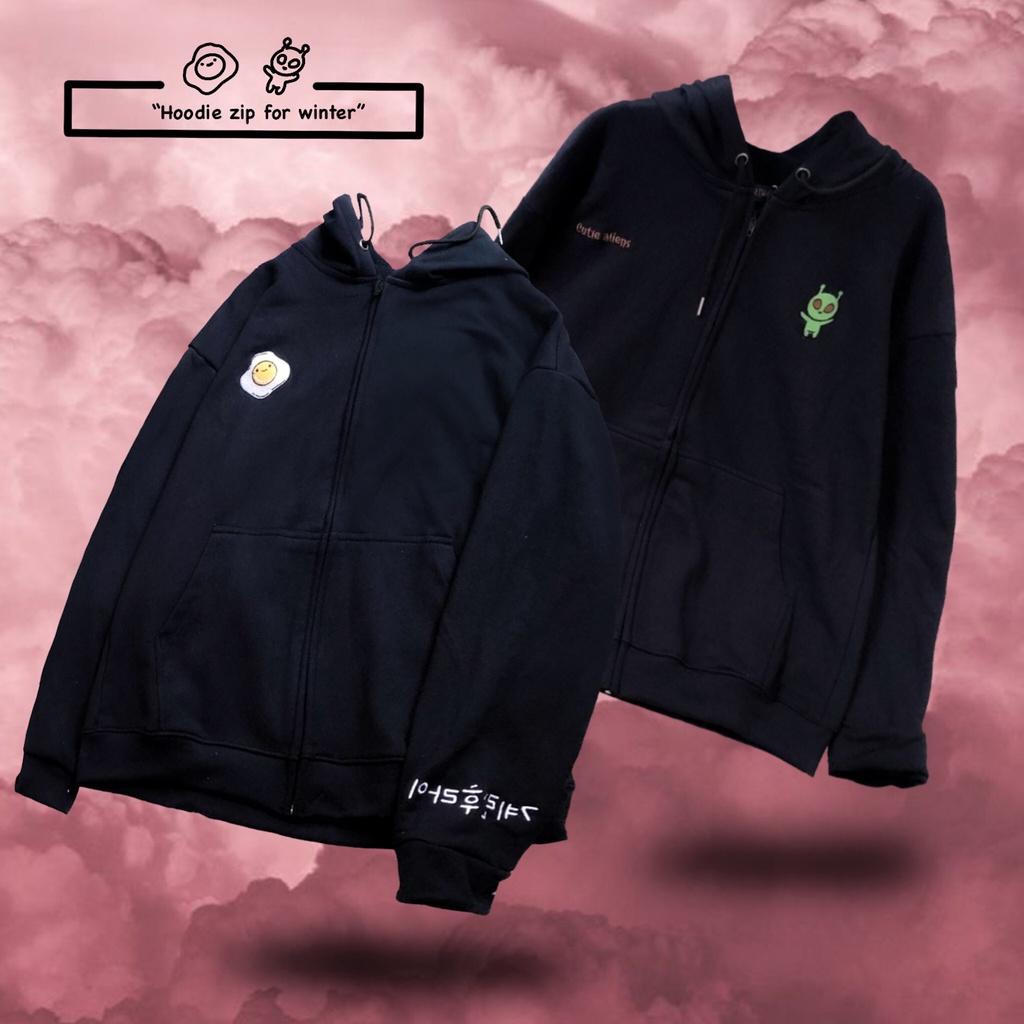 Áo Khoác nỉ thêu hình MEANSTORE form rộng có mũ Unisex nam nữ oversize Ulzzang Streetwear Hàn Quốc - Cutie alien