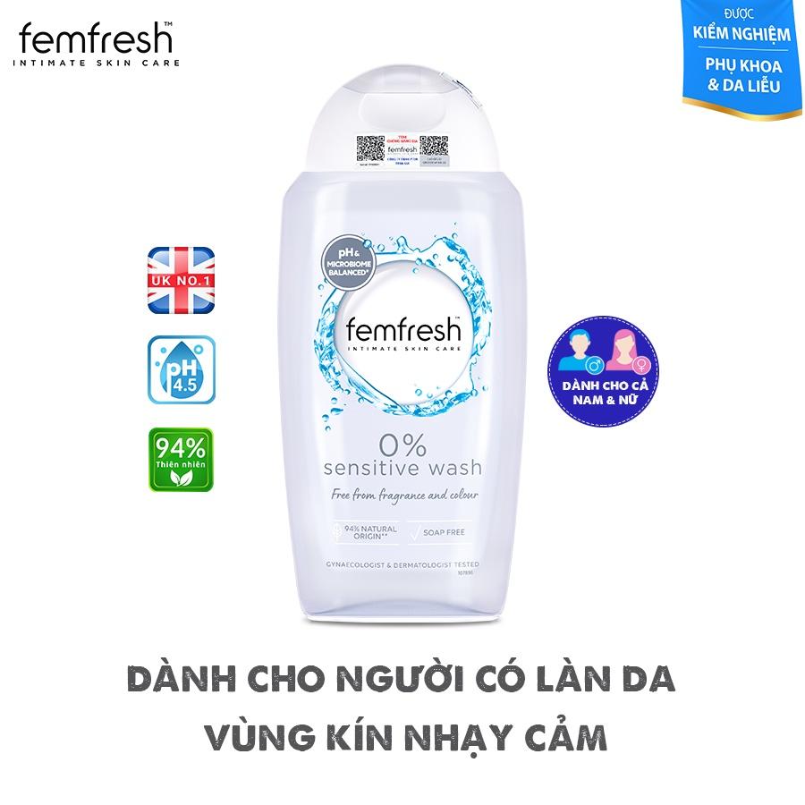 [COMBO] 2 Dung Dịch Vệ Sinh Femfresh 0% Sensitive Intimate Wash 250ml Cho Da Nhạy Cảm 250ml/chai