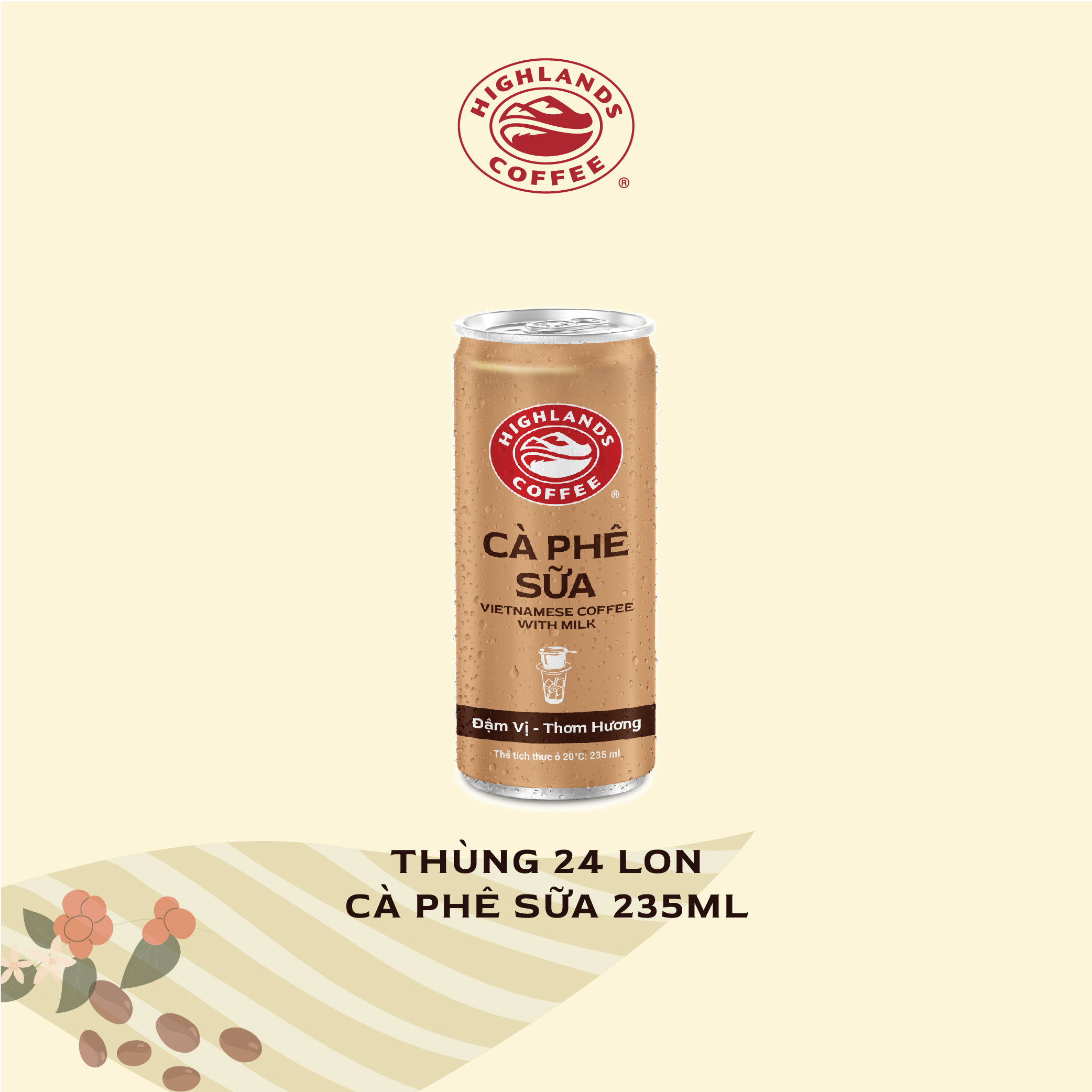 Thùng 24 Lon Cà Phê Sữa Highlands Coffee (235ml/Lon)